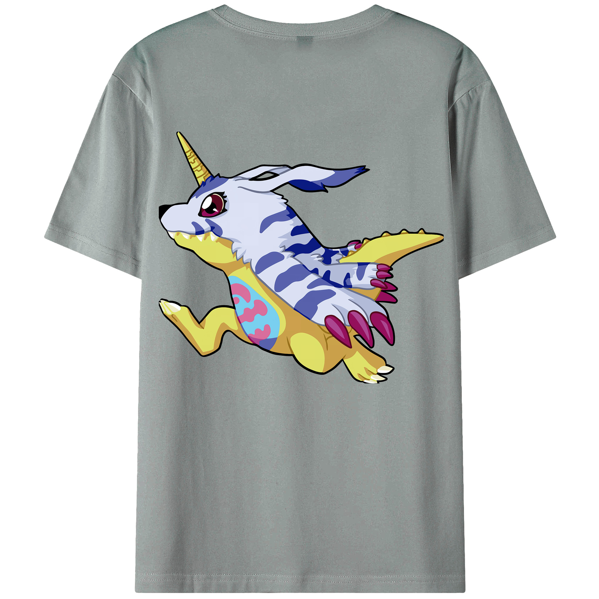 （画像用） Digimon デジタルモンスター/デジモン 綿100％ メンズ半袖Tシャツ（バックプリント） 通気性